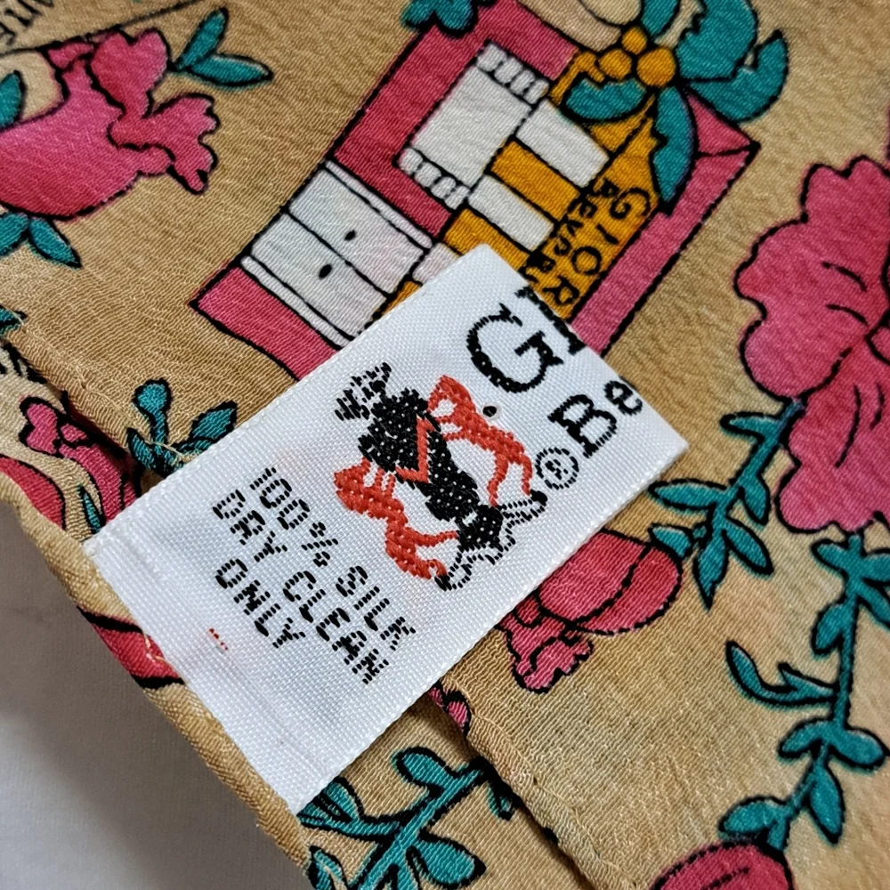 Silk Georgio Beverly Hills California Graphic Scarf in Pink and Teal
